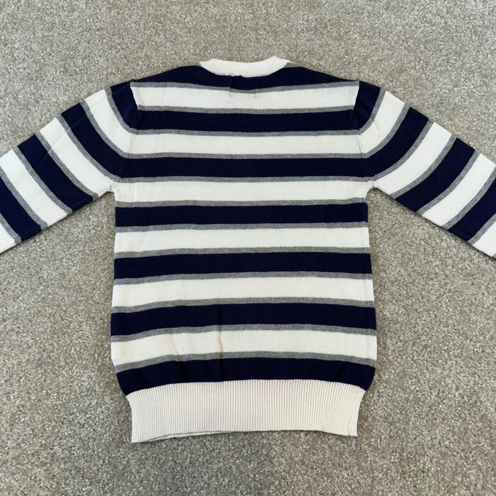 The Children's Place Boys Striped V-Neck Sweater Navy Grey Size S 5/6‎ Cotton